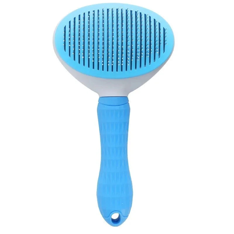Kritter Krush self-cleaning pet hair remover brush with ergonomic handle and stainless steel bristles for easy pet hair removal.