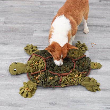 Kritter Krush Snuffle Feeding Mat with multiple fabric sections for interactive dog feeding and enrichment.