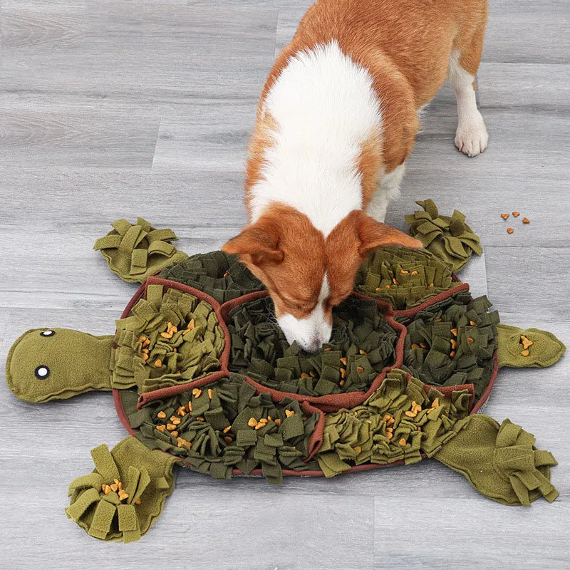 Kritter Krush Snuffle Feeding Mat for dogs with textured fabric and multiple feeding zones for interactive mealtime fun.