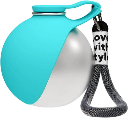 WagFlask™ Stainless Steel Dog Water Bottle with Built-In Bowl & Lanyard 285ml/9.6 floz
