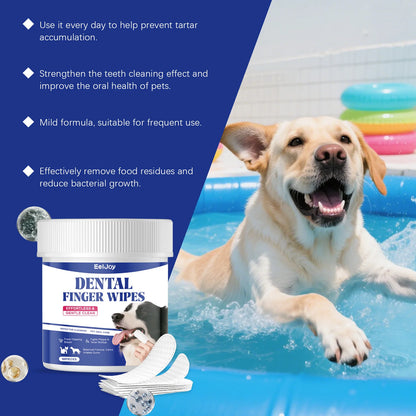 Kritter Krush teeth cleaning wipes for pets, soft cloth with dental cleaning solution for oral hygiene, shown in use.