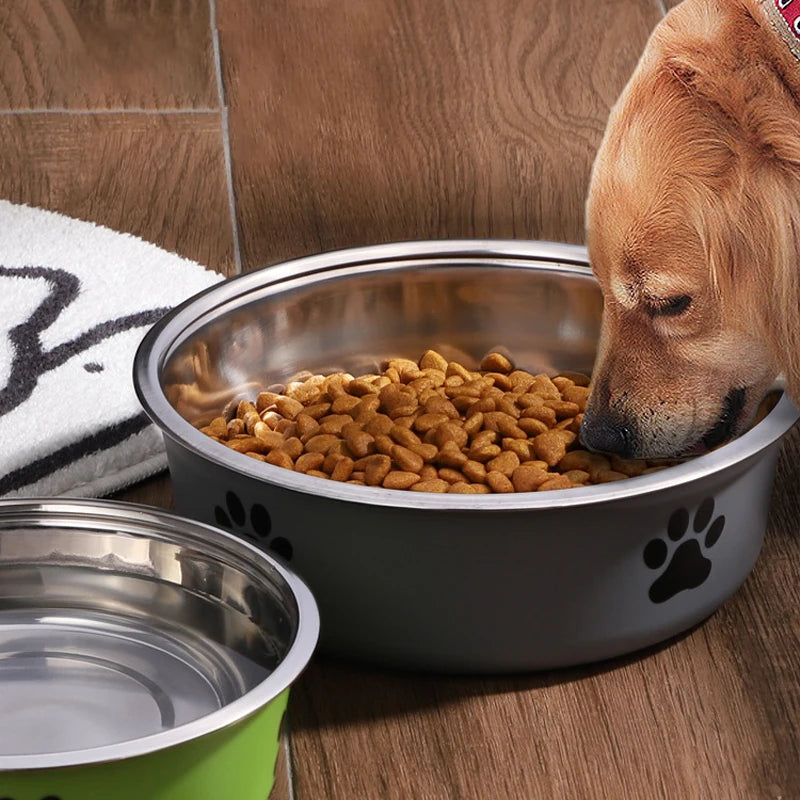 Stainless steel pet bowl by Kritter Krush, shiny and durable, suitable for food or water for dogs or cats.