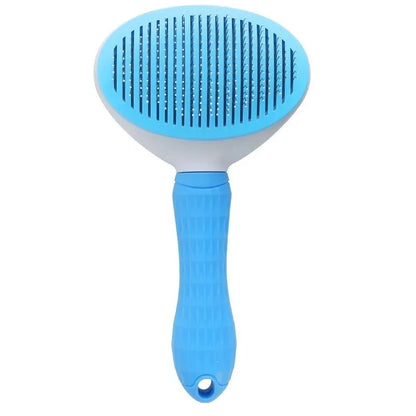 Kritter Krush self-cleaning pet hair remover brush with ergonomic handle and stainless steel bristles for easy pet hair removal.