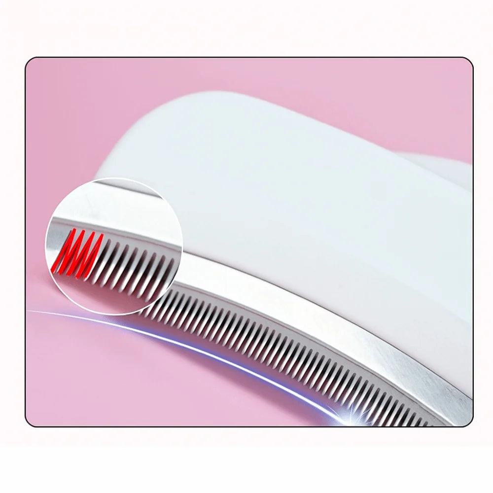 V-shaped Kritter Krush slicker brush with fine metal bristles for grooming pets, shown on a white background.
