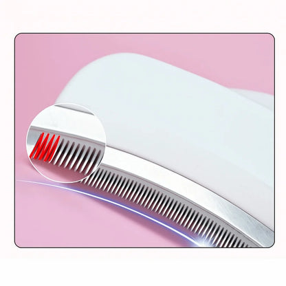 V-shaped Kritter Krush slicker brush with fine metal bristles for grooming pets, shown on a white background.