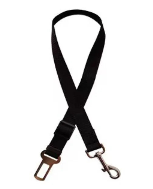 Kritter Krush pet seat belt securely attaches to car seatbelt to keep dogs safe during car rides.