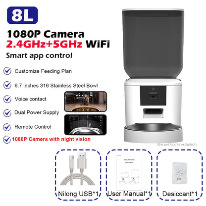 Kritter Krush Smart Cat Feeder with digital display and food dispensing tray for automatic pet feeding.
