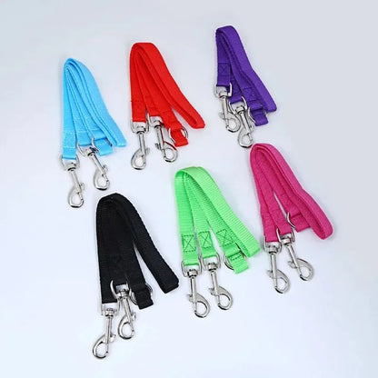 Kritter Krush double dog leash with two handles and durable nylon straps for walking two dogs simultaneously.