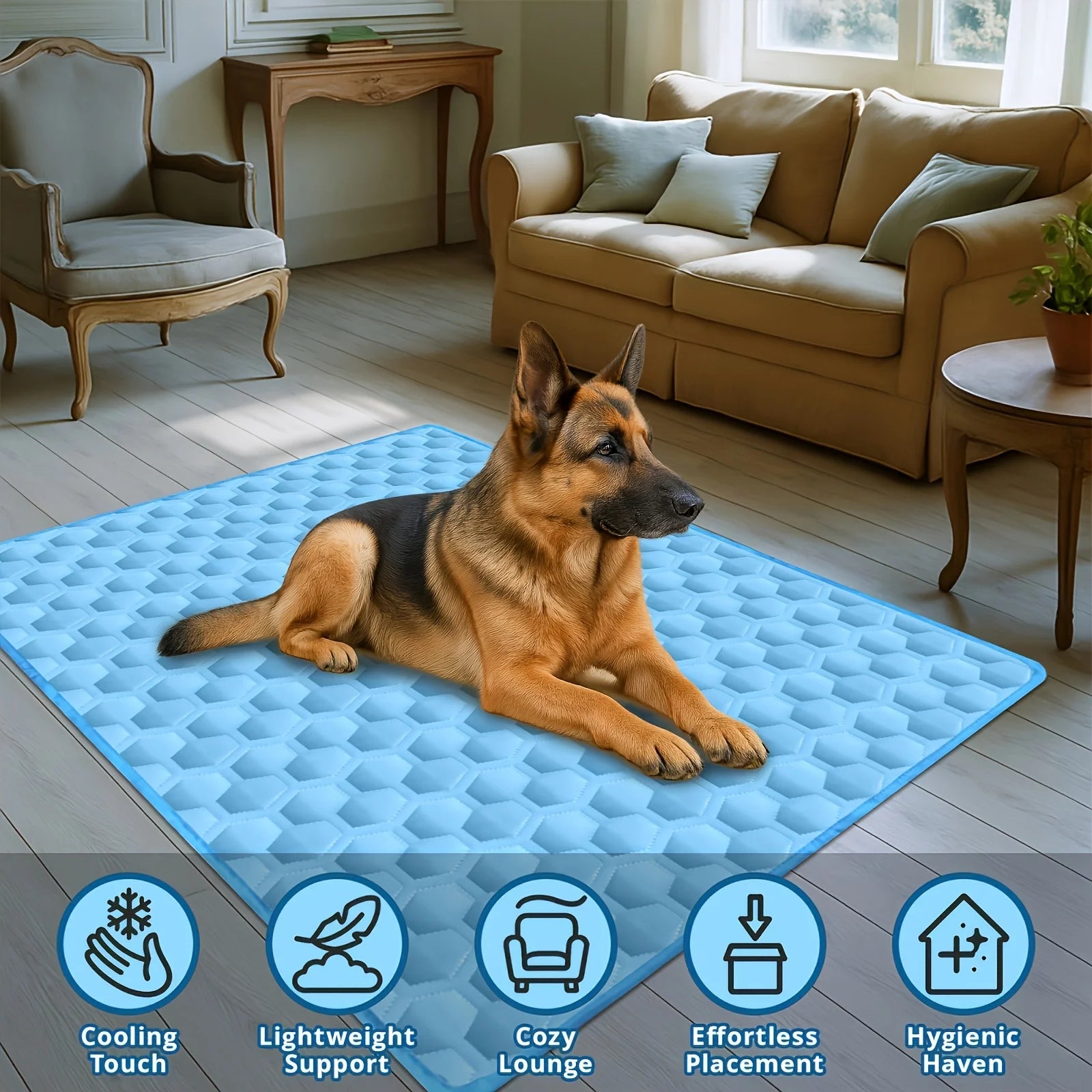 Cooling pet mat by Kritter Krush, soft and comfortable for dogs and cats to stay cool during hot weather.