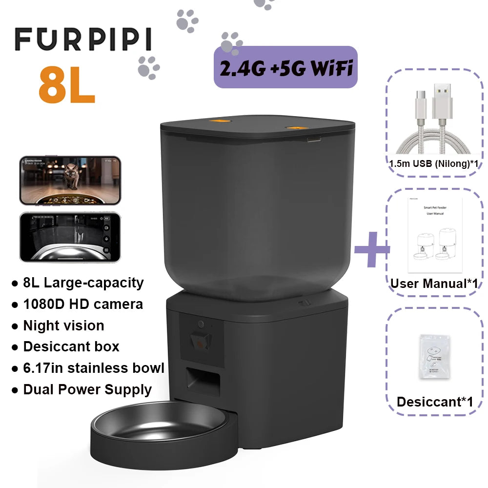Kritter Krush smart cat feeder with digital control panel and food storage compartment, designed for automatic pet feeding.