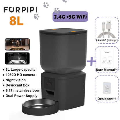 Kritter Krush smart cat feeder with digital control panel and food storage compartment, designed for automatic pet feeding.