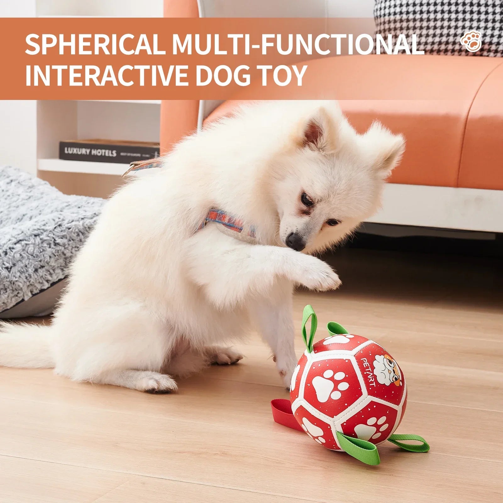 Kritter Krush dog soccer ball toy with a durable rubber exterior and classic black and white pattern for active play.