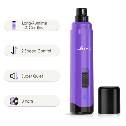 Kritter Krush electric nail grinder for pets, showing the compact device with grinding attachments and power switch on the side.