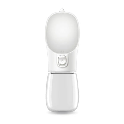 Kritter Krush pet water bottle with transparent design and built-in drinking trough for easy hydration of pets.