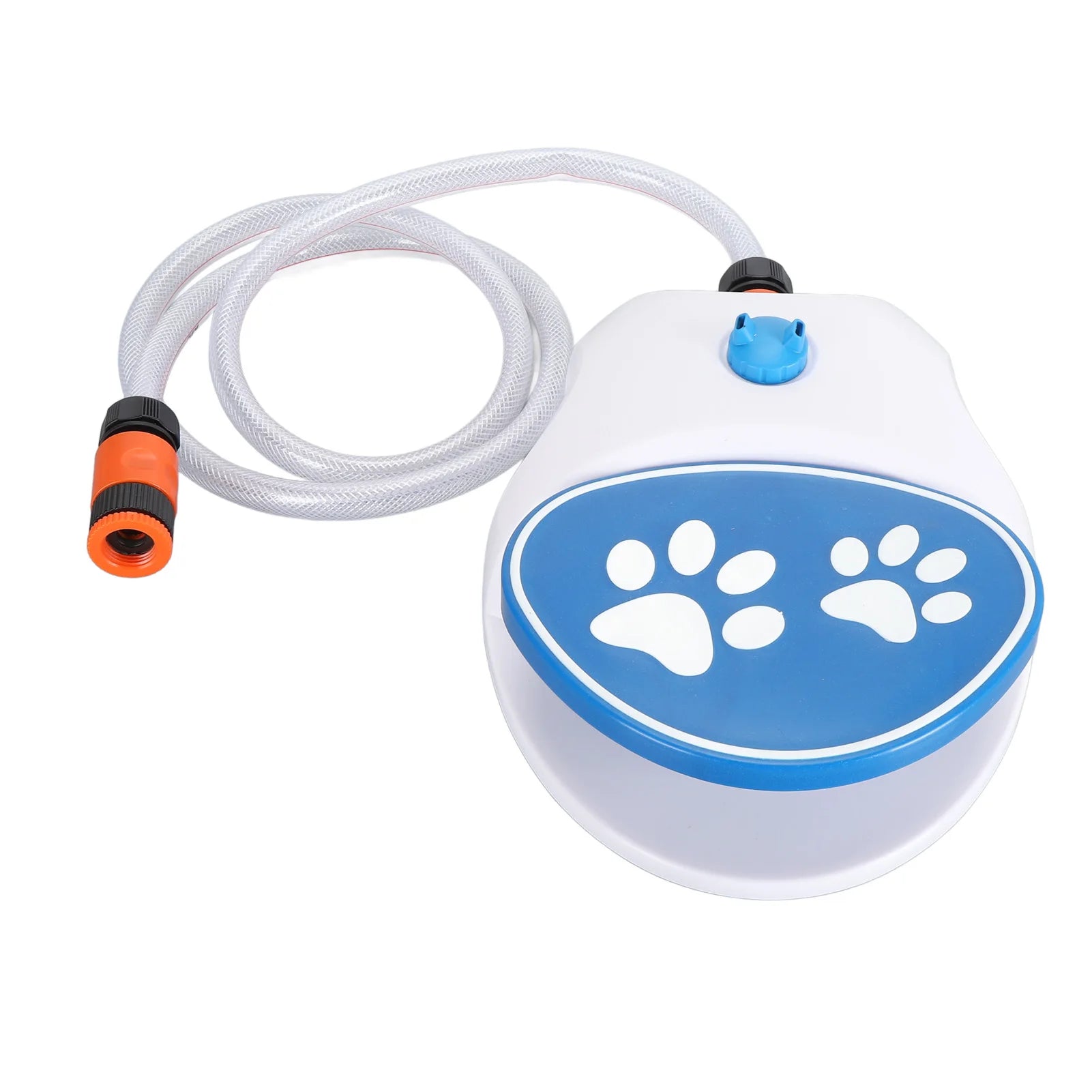 Kritter Krush outdoor paw-activated dog water fountain with clear spout and sturdy base, designed for easy pet hydration outdoors.