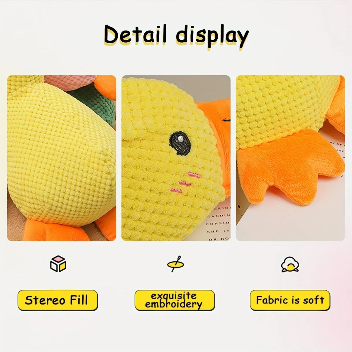 Kritter Krush duck plush toy with soft yellow fabric, adorable beak, and flappy wings, perfect for cuddling and play.