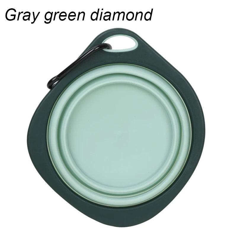 Kritter Krush folding pet bowl, portable silicone dish for dogs and cats, collapses for easy storage and travel.