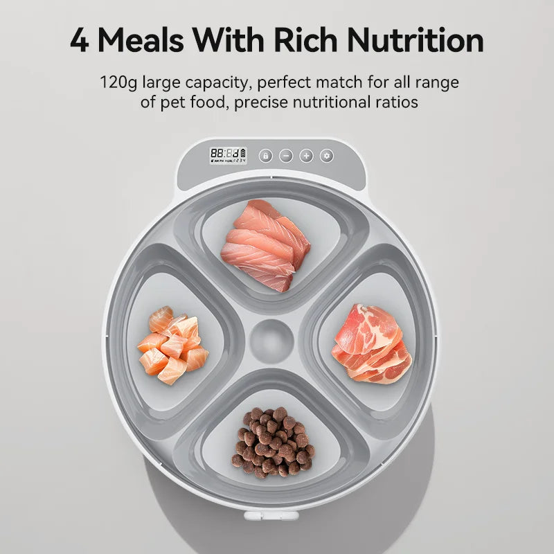 Kritter Krush automatic pet feeder with digital timer and food tray for convenient pet feeding.