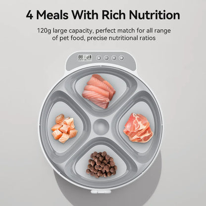 Kritter Krush automatic pet feeder with digital timer and food tray for convenient pet feeding.