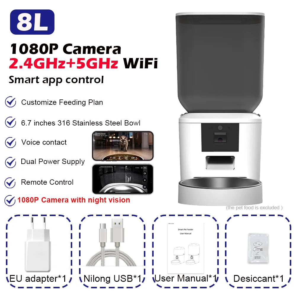 Kritter Krush Smart Cat Feeder with digital timer and feeder tray, designed for automatic pet food dispensing.