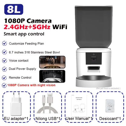 Kritter Krush Smart Cat Feeder with digital timer and feeder tray, designed for automatic pet food dispensing.