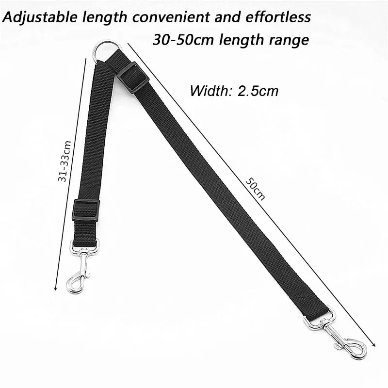 Double dog leash by Kritter Krush with adjustable straps and sturdy handles for walking two dogs at once.