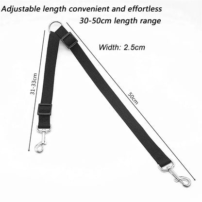 Double dog leash by Kritter Krush with adjustable straps and sturdy handles for walking two dogs at once.
