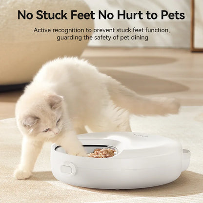 Kritter Krush automatic pet feeder with digital control panel, food storage, and portion dispenser for cats and dogs.