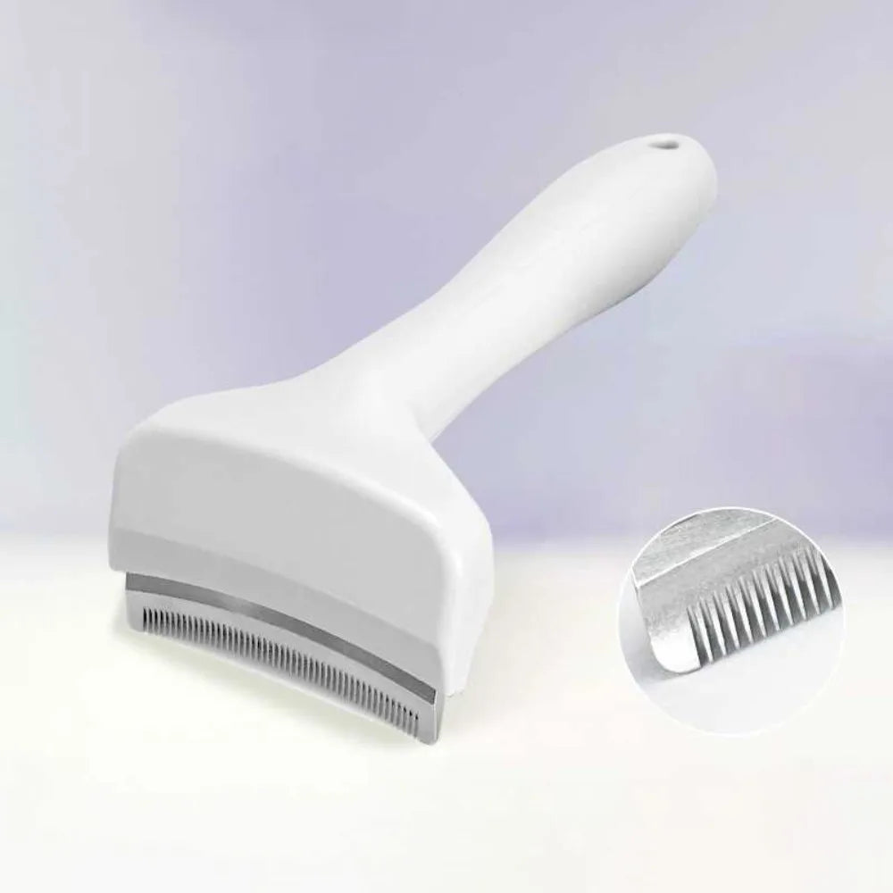 Kritter Krush V-Shaped Slicker Brush for pets, showing the metal bristle surface and ergonomic handle for grooming.