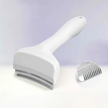 Kritter Krush V-Shaped Slicker Brush for pets, showing the metal bristle surface and ergonomic handle for grooming.