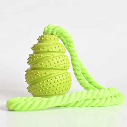 Rubber chew toy by Pawzena Palace, durable pet toy for dogs, shown in vibrant color with textured surface for chewing fun.