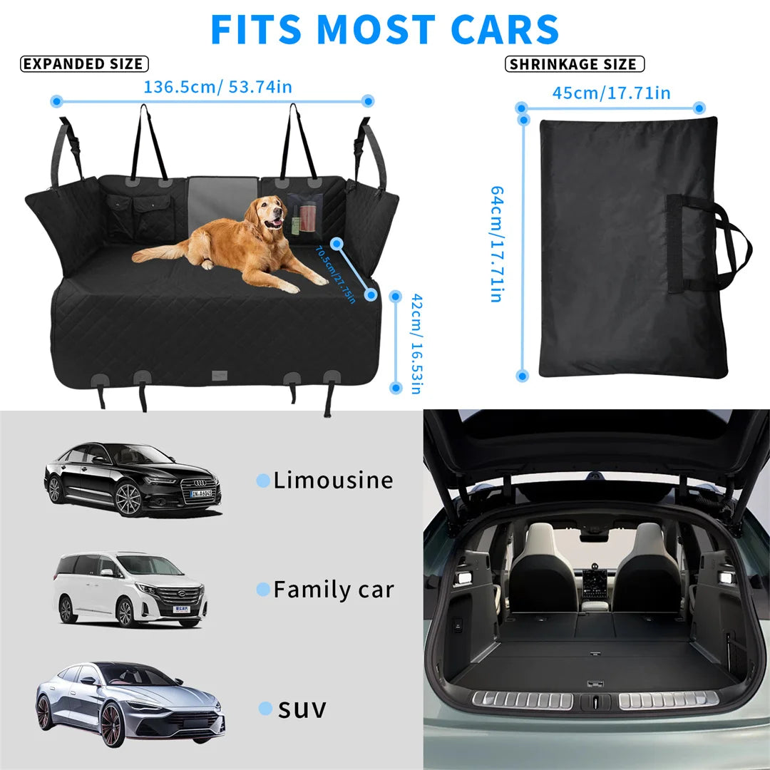 Kritter Krush dog car seat cover showing quilted fabric, adjustable straps, and side flaps for pet protection during car rides