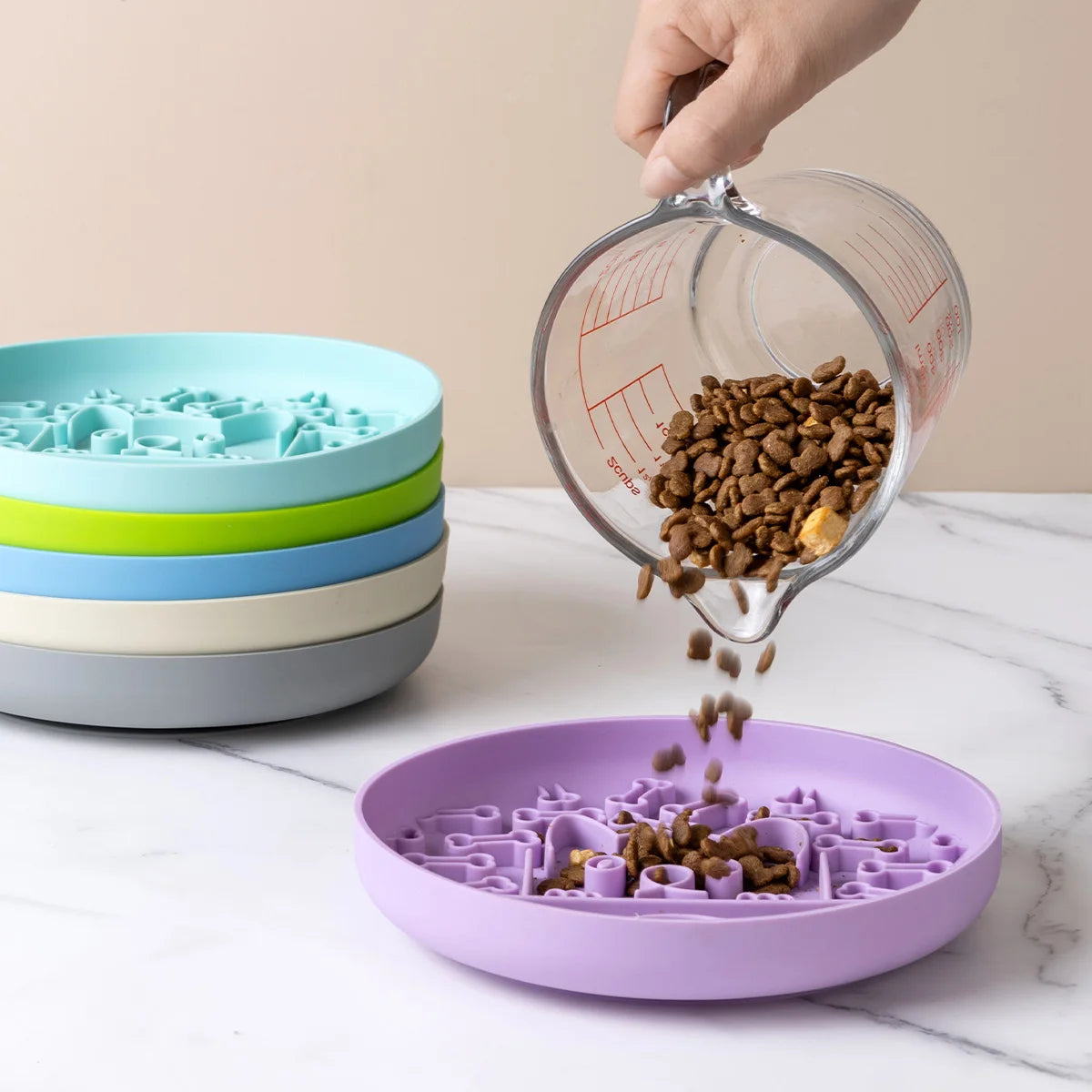 Kritter Krush silicone lick mat with textured surface for dog enrichment and slow feeding, in vibrant blue color.