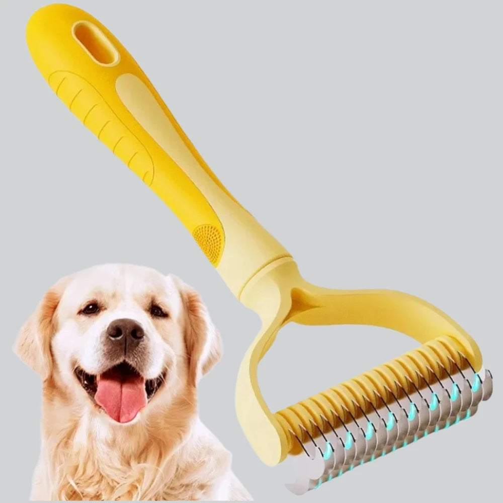 Kritter Krush double-sided dog comb with metal and plastic teeth for grooming and detangling pet fur.
