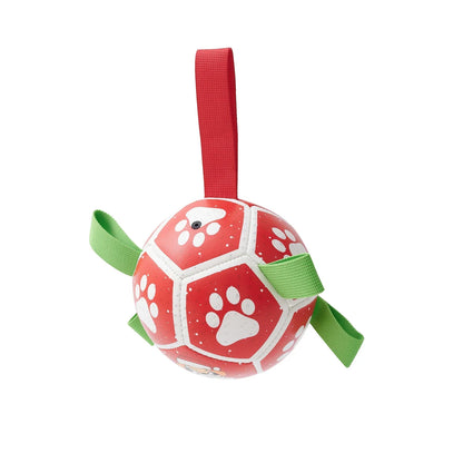 Kritter Krush dog soccer ball with durable rubber exterior and classic black and white pattern for active pets.