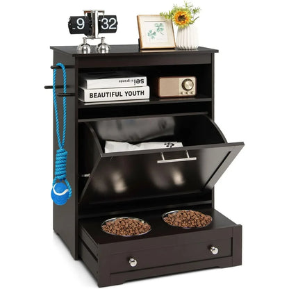 Kritter Krush pet feeding station with dual bowls and a sturdy stand, designed for easy feeding and watering of pets.