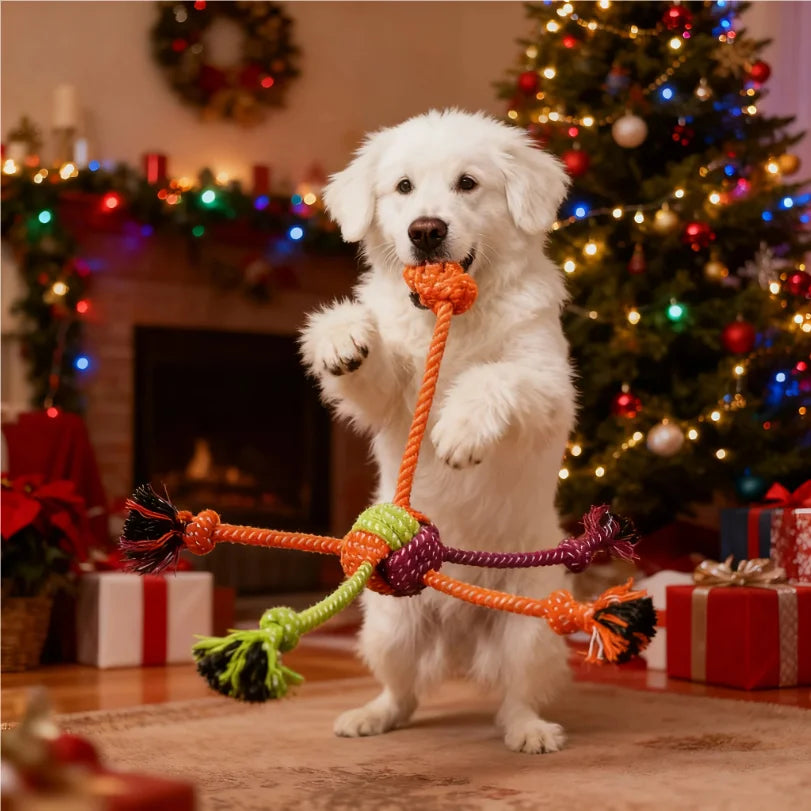Durable Rope Knot Toy by Pawzena Palace for dogs, featuring intertwined natural fiber ropes perfect for chewing and play.