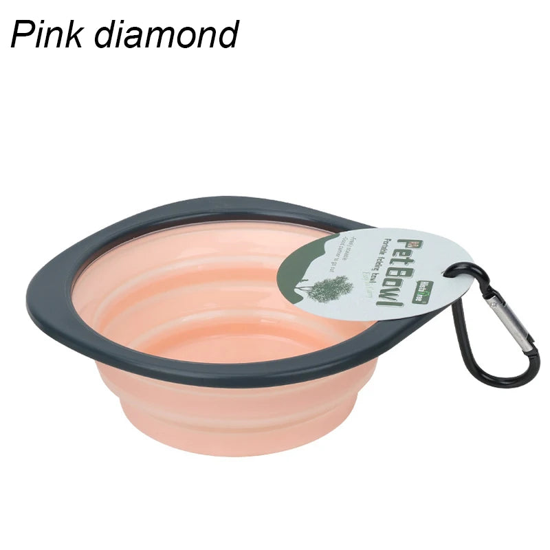 Foldable Kritter Krush pet bowl for travel, made of durable silicone, showing the compact, folded design and colorful material.