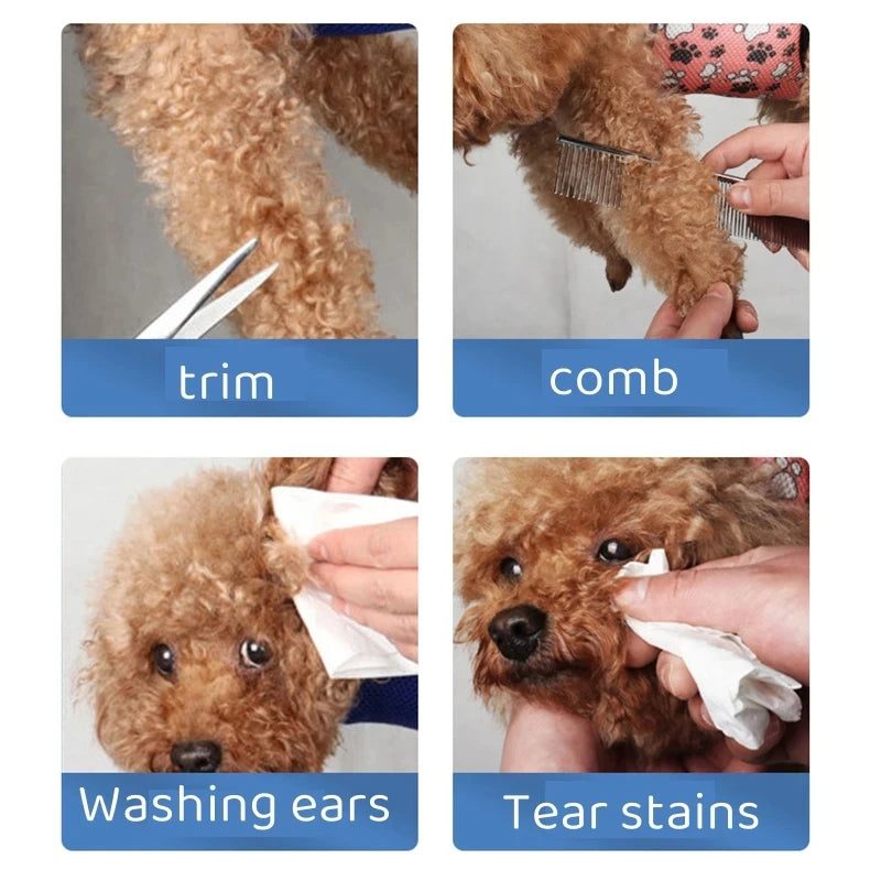 Kritter Krush pet grooming hammock hanging securely with adjustable straps, designed for comfortable grooming of small to medium pets.