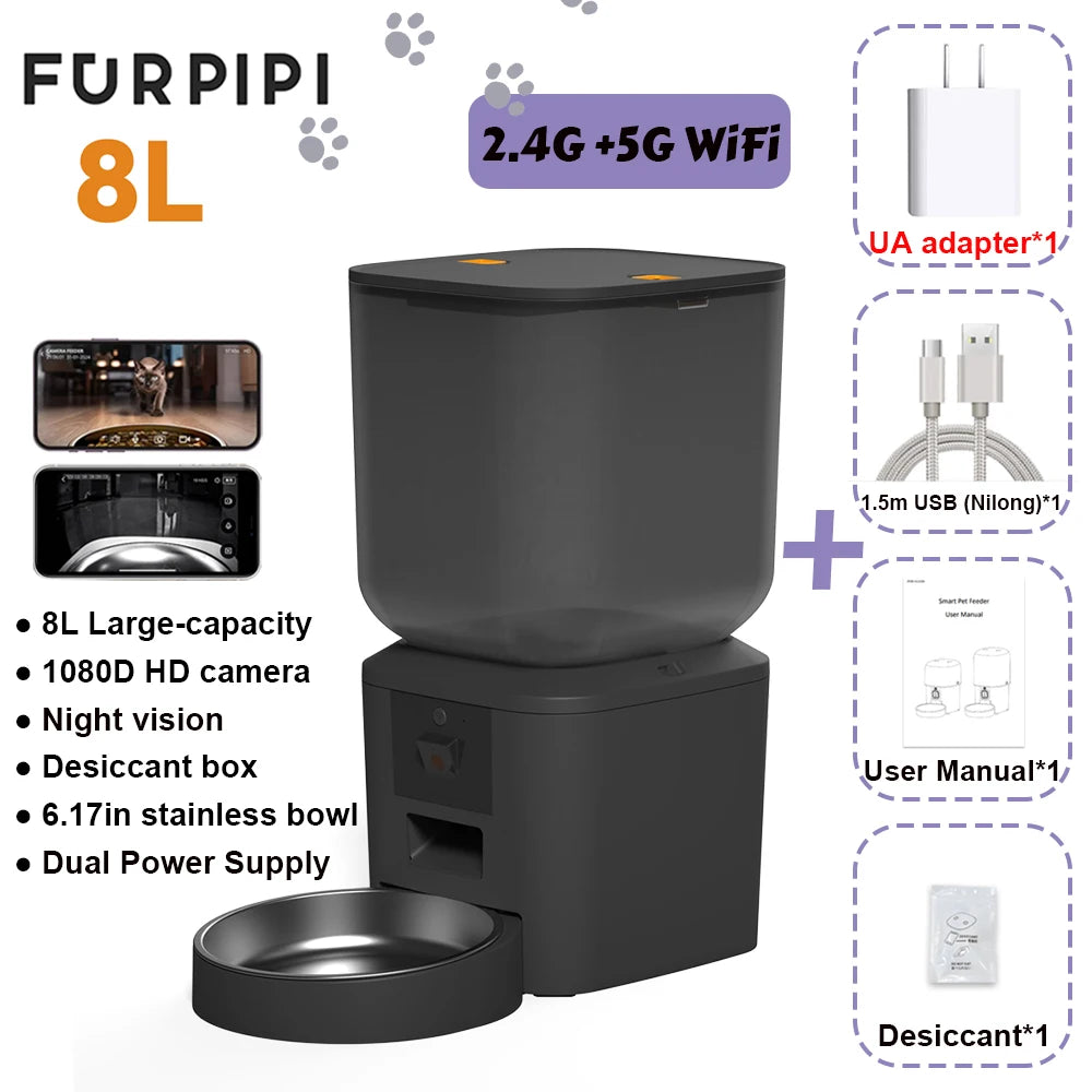 Kritter Krush smart cat feeder with digital control panel and food compartments, designed for automatic cat food dispensing