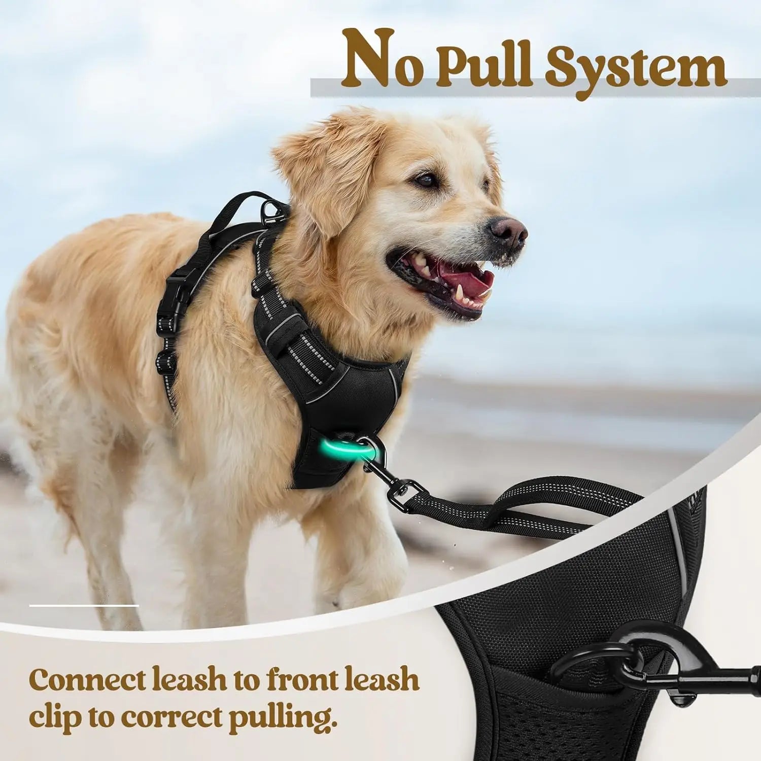 Reflective dog harness by Kritter Krush showing adjustable straps and reflective material for visibility during walks.