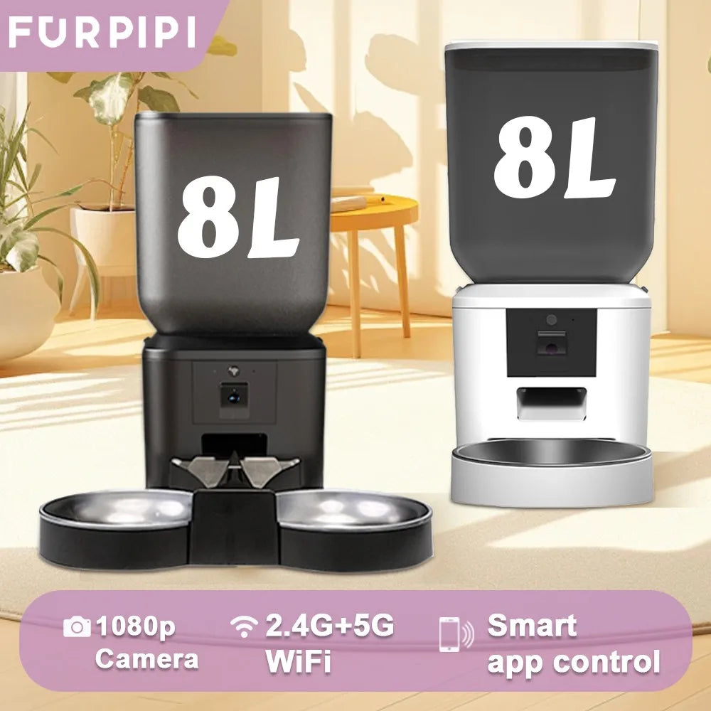 Kritter Krush smart cat feeder with digital display and food dispensing tray, designed for convenient pet feeding.