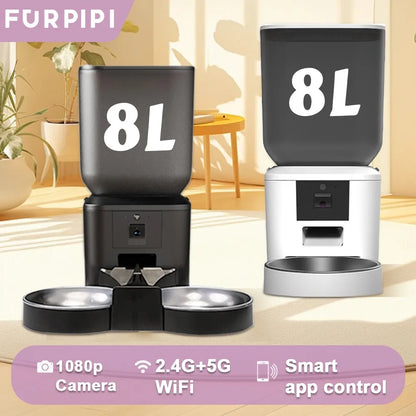 Kritter Krush smart cat feeder with digital display and food dispensing tray, designed for convenient pet feeding.