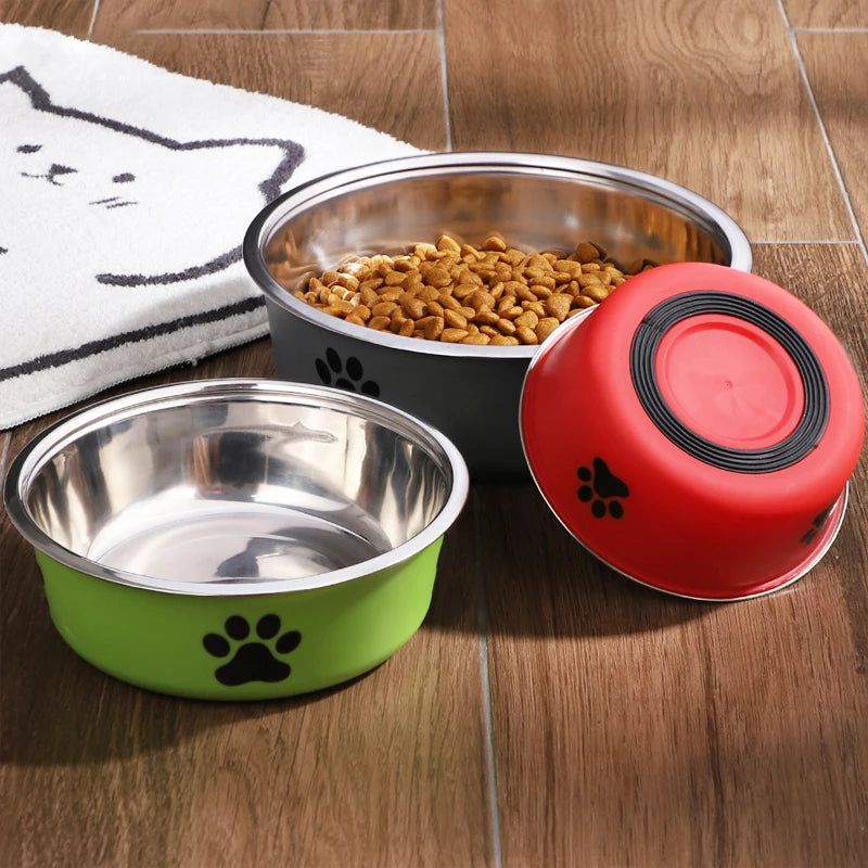 Stainless steel pet bowl by Kritter Krush with a shiny, durable design suitable for food or water for cats and dogs.