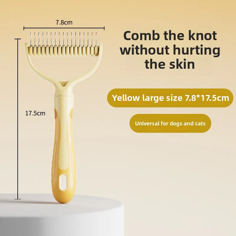 Double-sided dog comb by Kritter Krush with fine and coarse teeth for grooming dogs of all coat types.