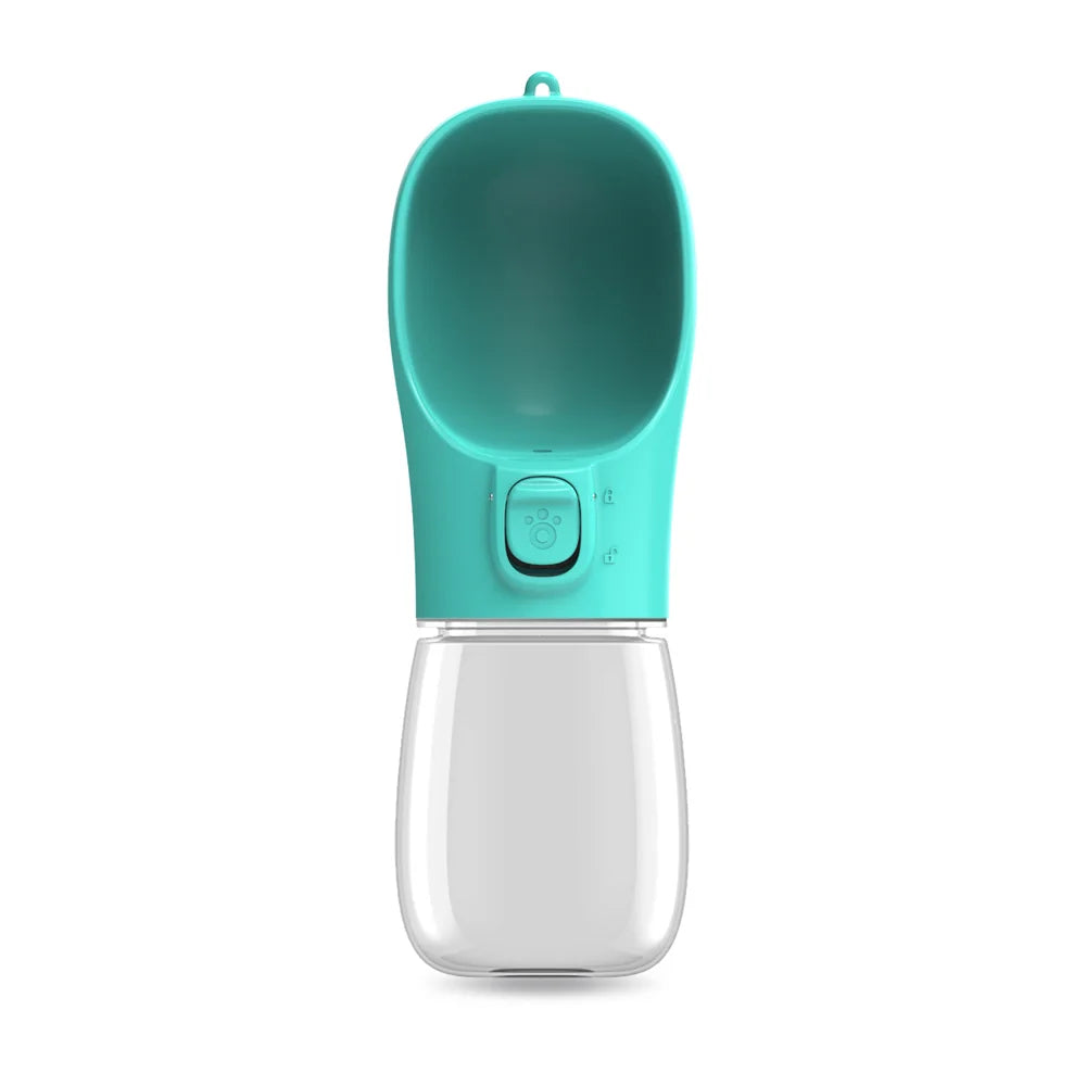 Kritter Krush pet water bottle with a clear plastic bottle and a built-in nozzle for easy hydration during outdoor walks.