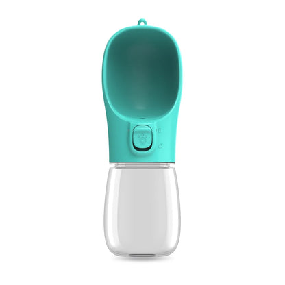 Kritter Krush pet water bottle with a clear plastic bottle and a built-in nozzle for easy hydration during outdoor walks.