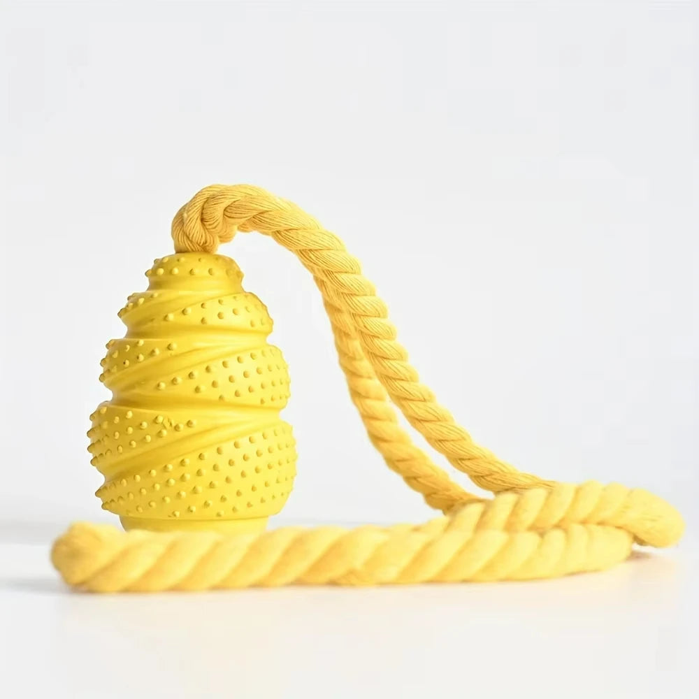 Pink rubber chew toy for dogs by Pawzena Palace, shaped for easy gripping and playful chewing.