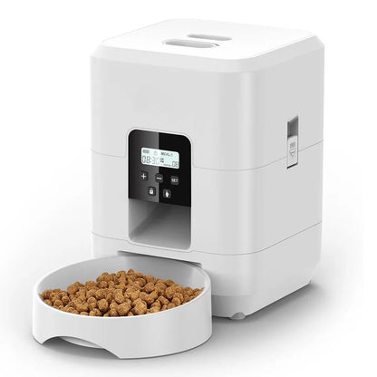 Kritter Krush Smart Automatic Feeder with digital control and food dispenser for pets, shown with food container and operational display.
