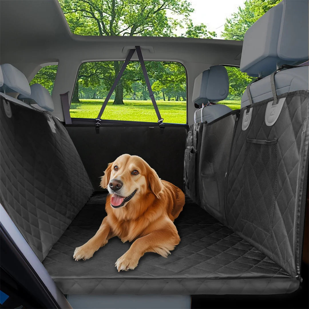 Kritter Krush dog car seat cover protecting vehicle seats with waterproof fabric and adjustable straps for pet travel safety.